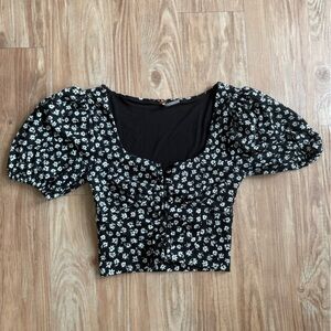 Free People Floral Black and White Women's Blouse